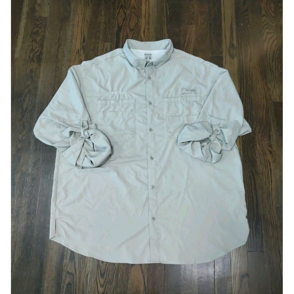 Columbia PFG Fishing Shirt Men’s 2XL Beige Long Sleeve Omni Shade Light Weight